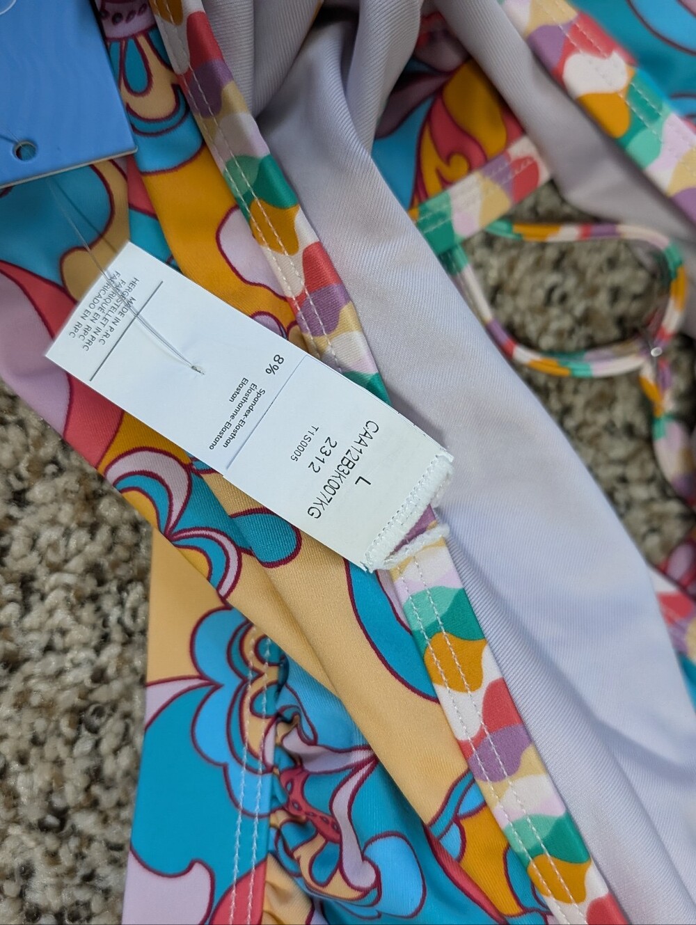Cupshe Floral Paisley Multicolor Triangle Bikini And Top Bottom - Blue, Pink - Picture 4 of 5